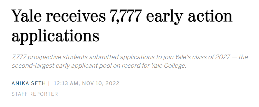 耶鲁大学SCEA申请人数高达7,777人！是校史上第二高，去年SCEA录取率约10.9%……