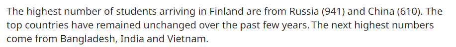 移居芬兰的留学生人数创新高