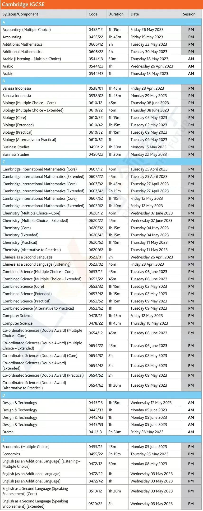 重磅！CAIE公布2023夏季大考报名时间和各科考试时间表！
