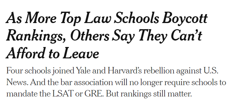 耶鲁哈佛之后，斯坦福、伯克利、哥大和乔治城纷纷退出U.S. News法学院排名……