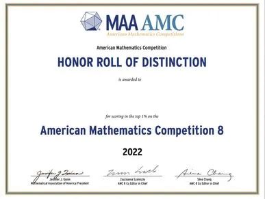 AMC8获奖证书是啥样？AMC8考多少分可以备考AMC10?