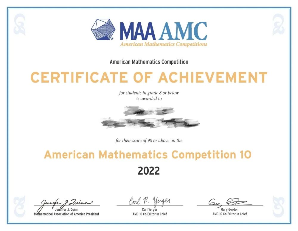 AMC10和AIME证书什么样！AIME考试分数线预估 国际竞赛联盟