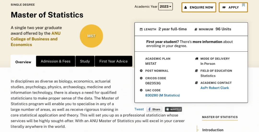 澳洲留学 | 澳大利亚国立大学统计学硕士项目Master of Statistics