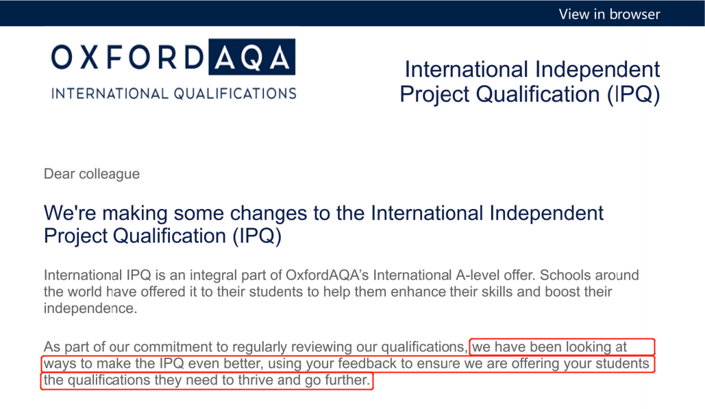 公告|即日起，IPQ更名为International EPQ，项目要求发生变动！