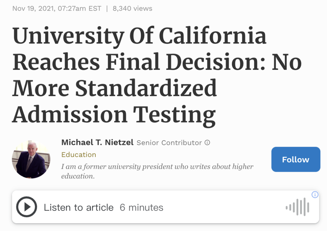不以成绩论英雄的时代来了？加州大学宣布永久停用标化考试成绩！