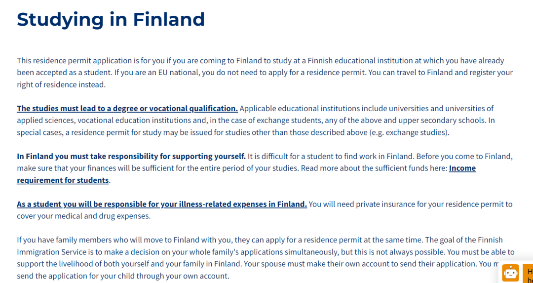 申请基于学习的芬兰居留许可
