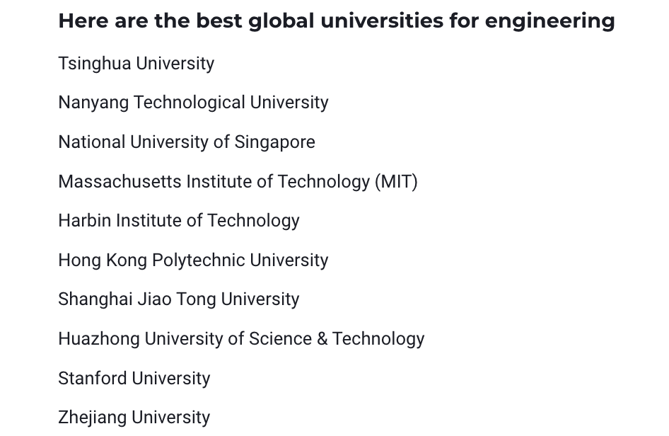 US News工程专业最新排名：两所新加坡大学排名超麻省理工！
