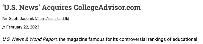 U.S. News收购CollegeAdvisor咨询平台，大学排名还管用吗？