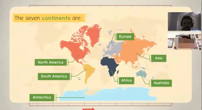 英国小学地理课《Continents》，了解地球上的陆地。