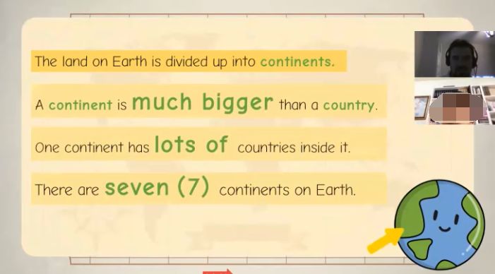 英国小学地理课《Continents》，了解地球上的陆地。
