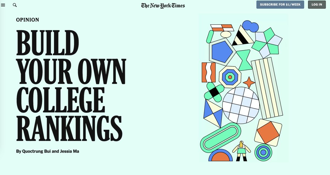 搞事？纽约时报搞了个DIY大学排名，这是要跟U.S.News干上了？