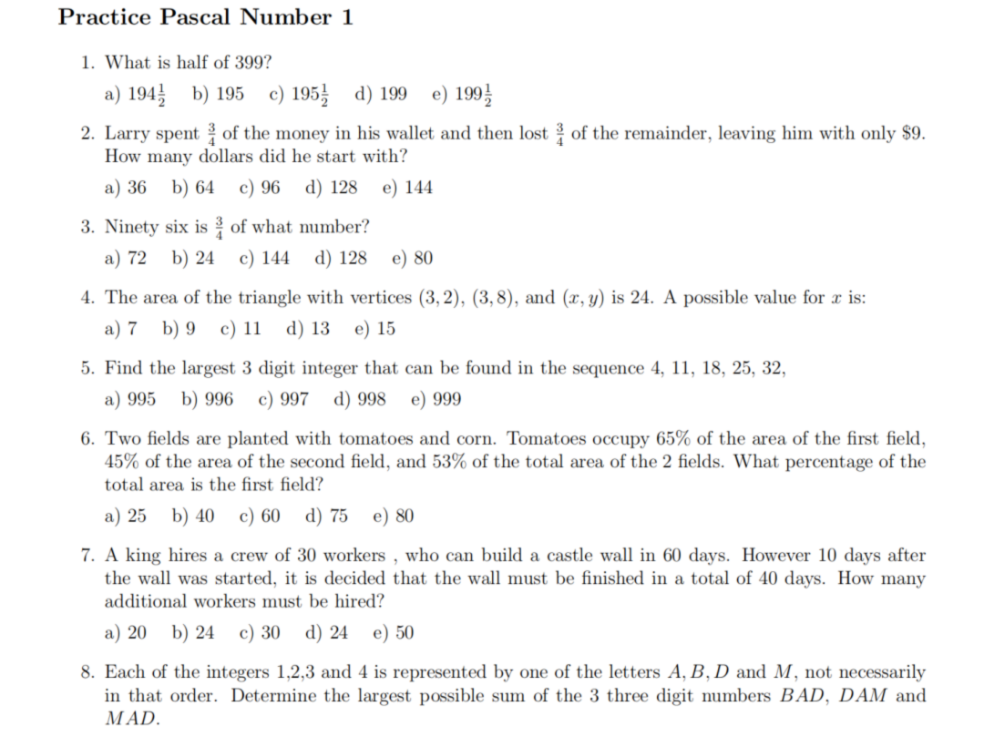 开课通知 | Pascal数学竞赛考什么题型?难度级别怎么划分的?一文全解！