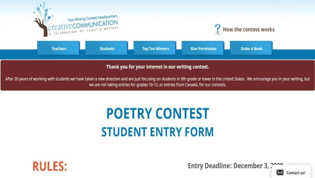 诗歌创作型 (Creative Poem) 的写作比赛推荐！