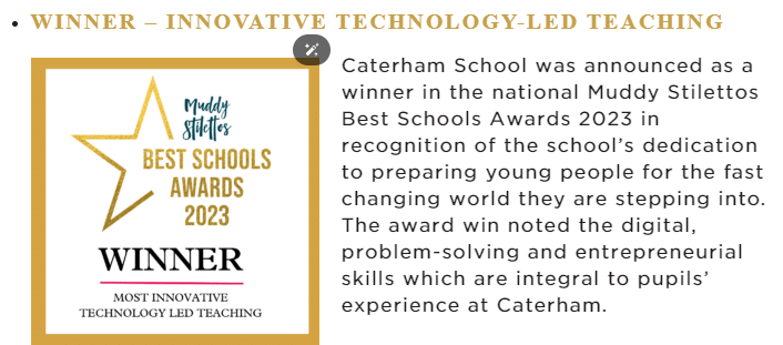 又获奖？！英国男女混校的璀璨明珠Caterham荣获教育创新和技术奖！