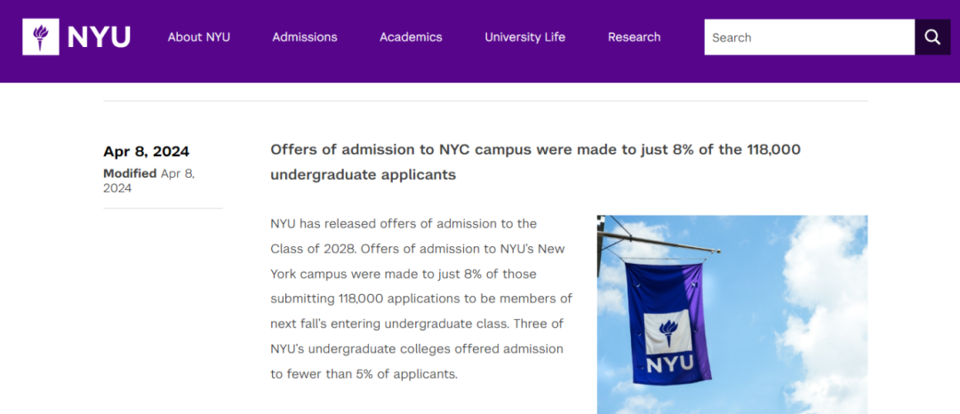 【美本申请】申请人数创下17年新低！跌至35名的纽约大学不香了吗？