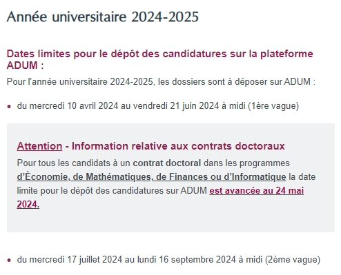 2024fall巴黎九大博士项目申请时间安排公布！