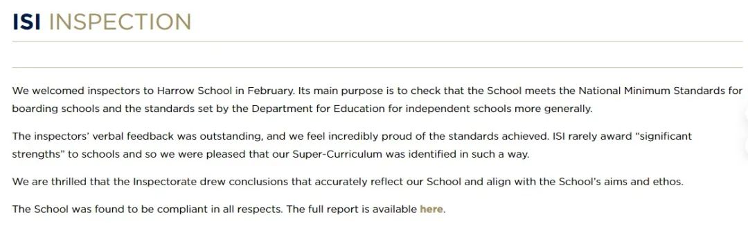 获口头“Outstanding”认可！哈罗公学公布英国私立学校评估检查报告！