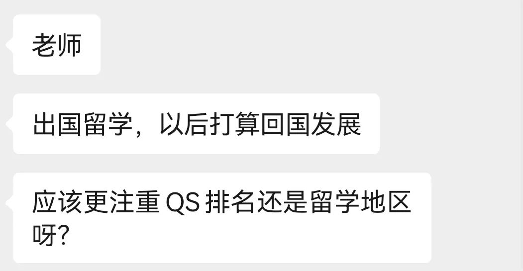 留学后打算回国发展应该更注重QS排名还是留学地区呢？