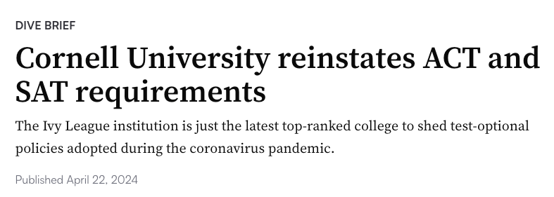 康奈尔大学官宣恢复ACT和SAT要求