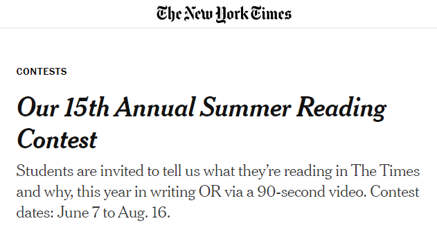 纽约时报夏季读写竞赛来袭！官方揭秘比赛详情