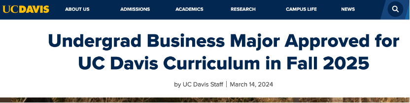 2025Fall首届招生！加州戴维斯(UC Davis)官宣新增商科本科专业！
