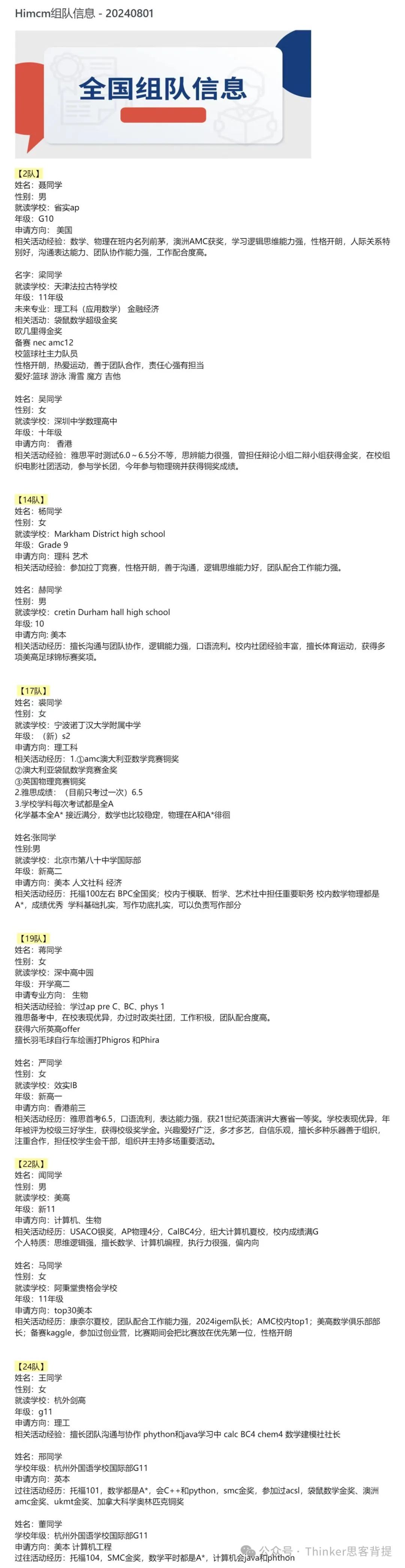 沈国交、杭外剑高学生的申请秘诀：HiMCM数学建模竞赛要求！六支队伍等待组队！