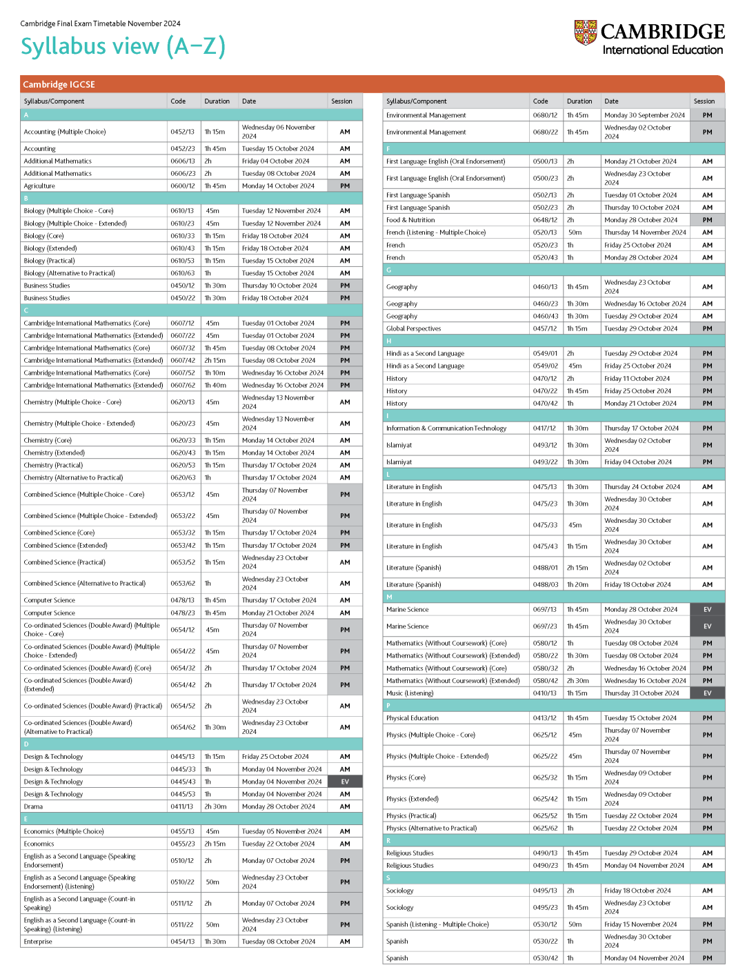 2024年IGCSE/ALevel秋季大考时间安排 | CAIE&爱德思/AQA考试局！